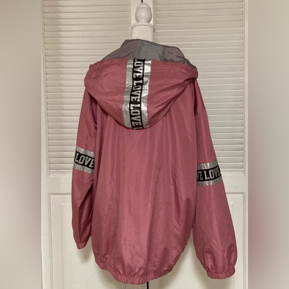 EUC Thrill 94 Pink+Black+Reflective Gray Lightweight Hooded WindbreakerJacket 3X - Picture 6 of 14